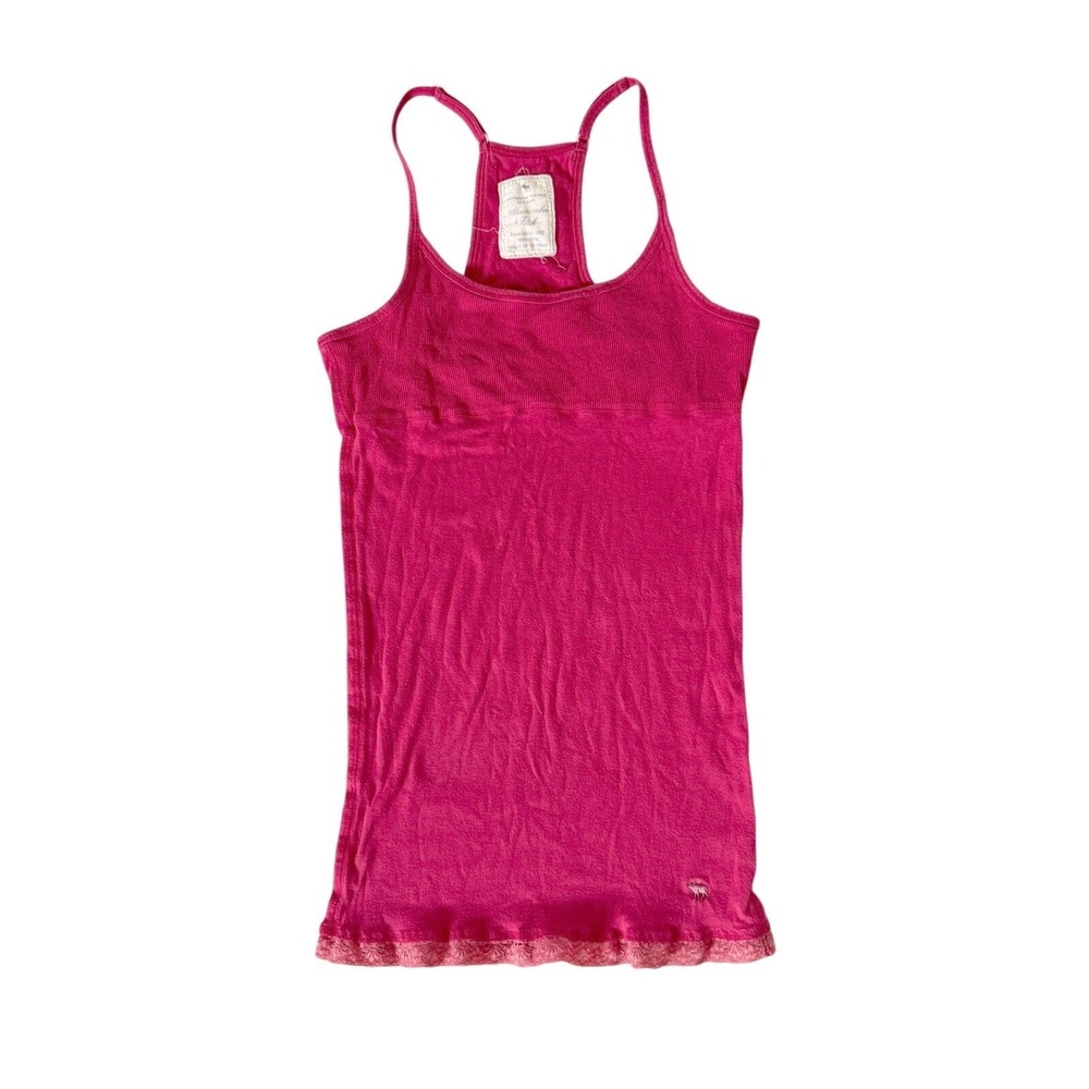 VTG Y2K Abercrombie & Fitch M Pink Babydoll Lace Trim Ribbed Tank Top Bella Swan